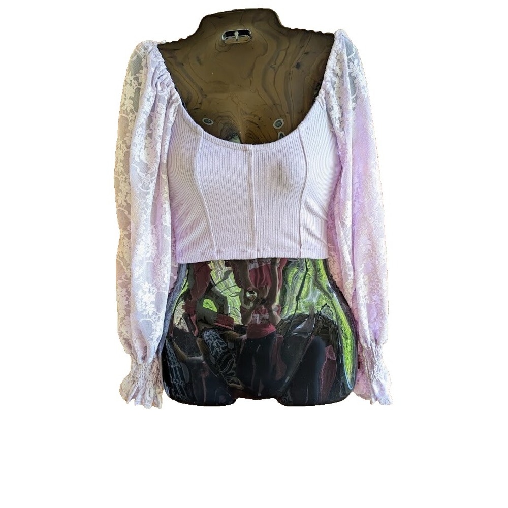 Milkmaid Urban Outfitters Womens Top XS Lace Puff Sleeve Crop Fairy Cottagecore